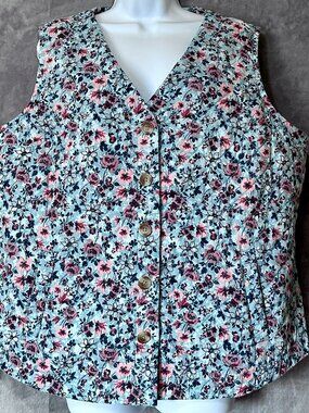 Denim & Co Floral Button Front Vest Women’s Sleeveless Quilted Floral